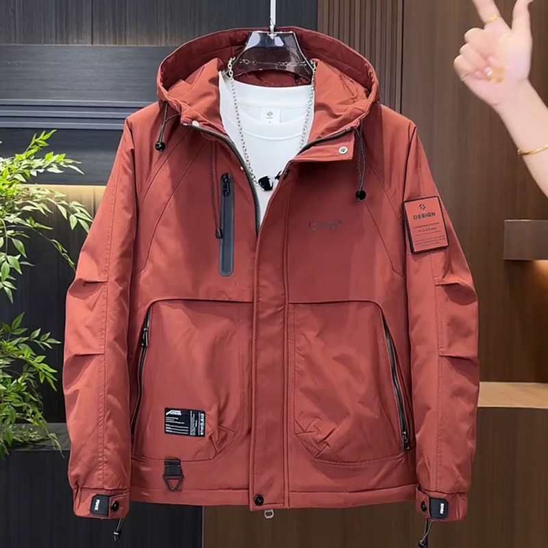 工装拼接男士连帽高品质加棉外套时尚百搭休闲保暖棉服潮流夹克 - 图0