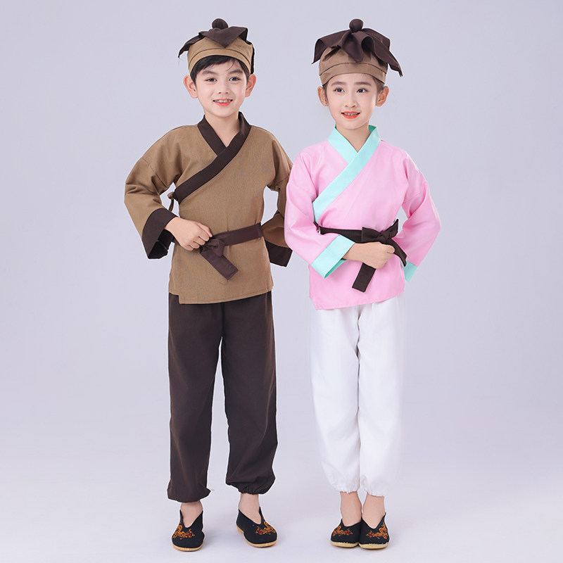 儿童演出服舞台表演古装舞台剧锄禾汉服服装农民愚公移山锄头农夫,淘宝优惠券,粉丝福利购,淘宝优惠卷