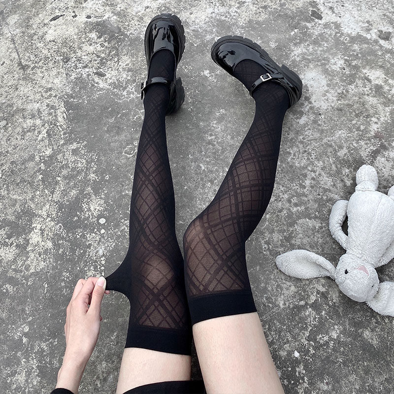 夜间教习室长筒袜女春秋款过膝黑色袜子菱格大腿jk高筒丝袜日系夏,淘宝优惠券,粉丝福利购,淘宝优惠卷