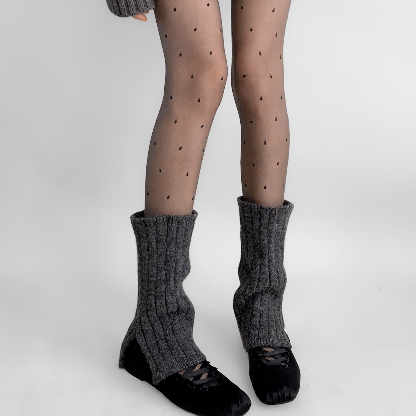 夜间教习室灰色针织袜套女春秋外穿舒适中筒堆堆袜个性开叉小腿套,淘宝优惠券,粉丝福利购,淘宝优惠卷