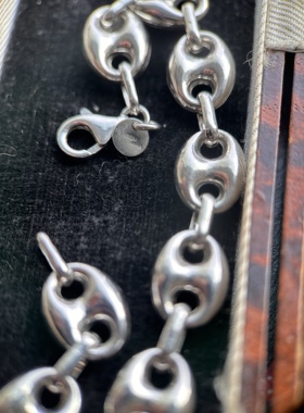 意大利阿雷佐AR标猪鼻子银手链饱满立体猪鼻链长19宽1cm重15.5克