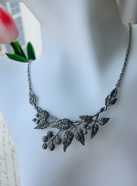 伦敦买回，Artdeco时期银镶马克赛石一体项链，长度42cm重16克