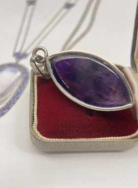 伦敦买回古董银紫水晶月光石项链，长38cm尺寸3.7*1.94重15克