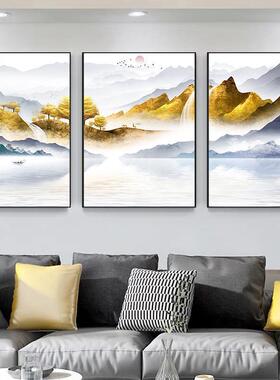 客厅装饰画现简约沙发背景墙挂画山水福禄寓意挂画餐厅三联壁画