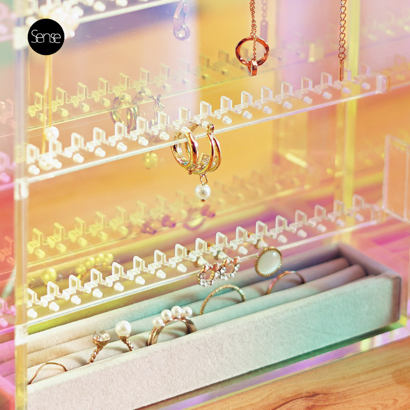 首饰收纳盒ins风透明亚克力防氧化耳环耳钉项链饰品收纳盒首饰盒 - 图1