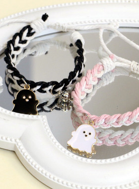 高颜值原创双拉无崖子编织情侣磁吸手链ins风卡通闺蜜可调节手绳