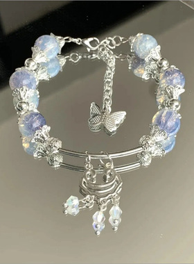 森系蝴蝶琉璃绿茵手链手串半镯男女潮气质显白水晶送闺蜜好友