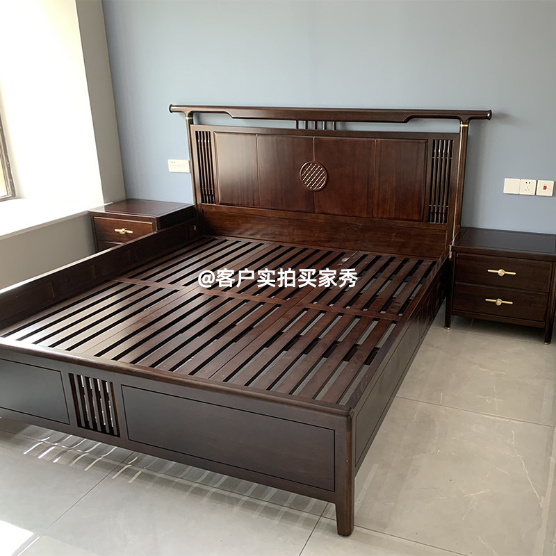 新中式1米8实木双人大床卧室轻奢家用主卧金丝檀木高档家具组合_虎窝淘