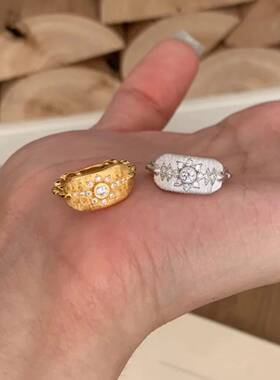 中古风盾牌拉丝尾戒纯银戒指