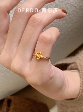 拉丝鸢尾拉丝中古鸢尾花纯银戒指