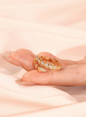 高级感满钻蛇戒指女男士弹力