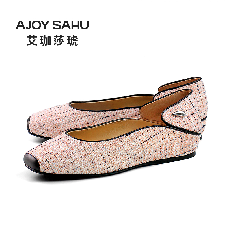 AJOY SAHU/艾珈莎琥2024春季新款平底方头单鞋女鞋子女冬低跟女鞋 - 图0