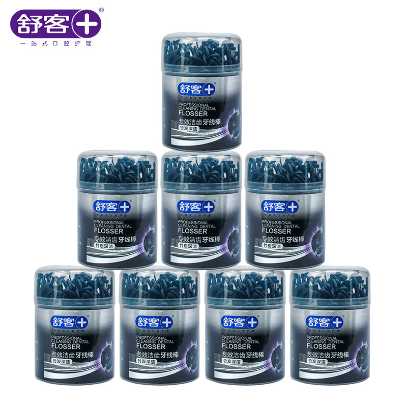 舒客竹炭扁线8盒家庭装吸附牙线棒 智狐居家日用牙线/牙线棒