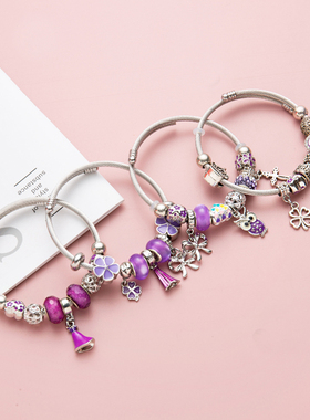 学生开学不锈钢爱心手链铁塔手镯