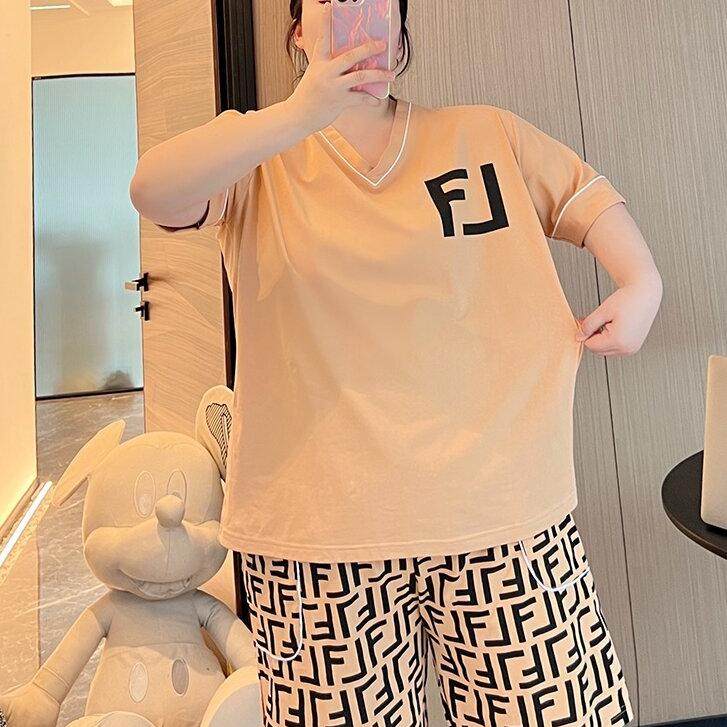 胖mm特大码300斤宽松卡通印花V领慵懒风套装短袖短裤睡衣家居服女,淘宝优惠券,粉丝福利购,淘宝优惠卷