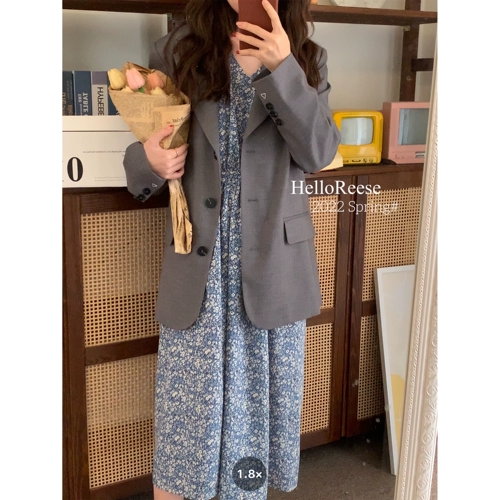 Весенняя небольшая юбка, дизайнерский синий лонгслив, коллекция 2022, цветочный принт