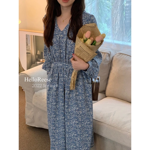 Весенняя небольшая юбка, дизайнерский синий лонгслив, коллекция 2022, цветочный принт