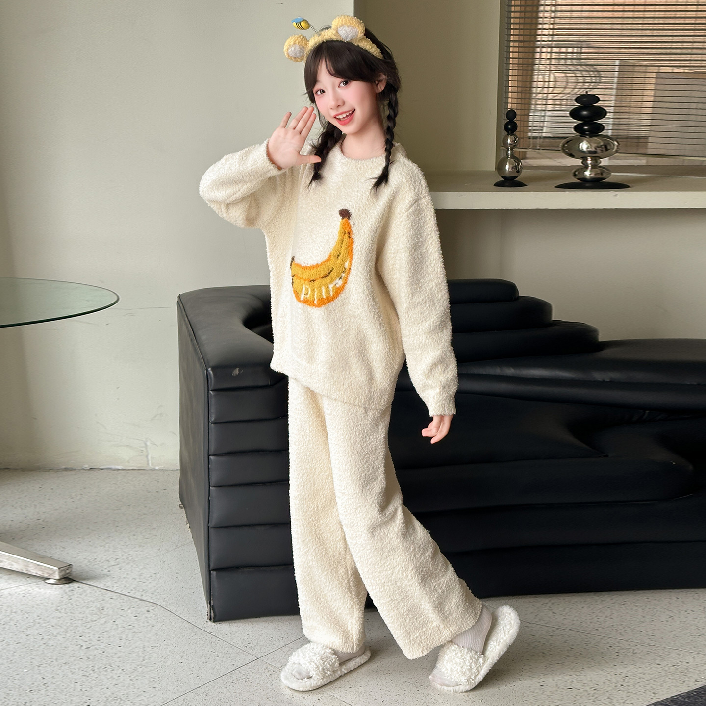 儿童睡衣冬季2025新款女童半边绒家居服青少年加厚珊瑚法兰绒套装 - 图3