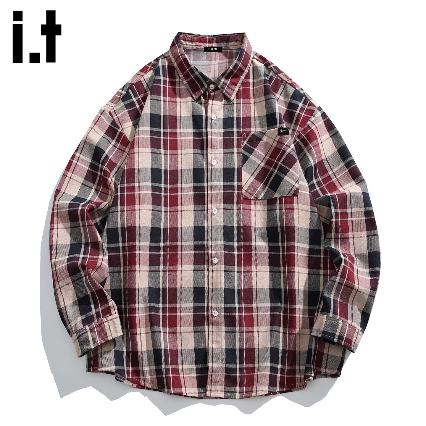 it :5cm/FIVECM复古格子长袖衬衫男春季宽松休闲衬衣潮流百搭上衣,淘宝优惠券,粉丝福利购,淘宝优惠卷