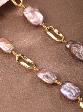 巴洛克珍珠手链女淡紫色小方糖手链轻奢气质小众手饰手串