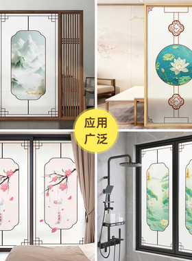 领爵中式风透光玻璃贴纸