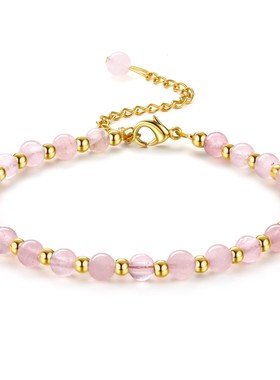 进口天然石手链跨境热销欧美钛钢手串玉髓保色小众百搭首饰饰品