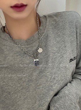 进口钛钢不掉色硬币卫衣项链女士小众中性2025新款潮酷嘻哈装饰配