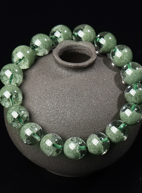 收藏级巴西绿幽灵聚宝盆手链墨绿色半盆水晶手串单多三3圈108佛珠