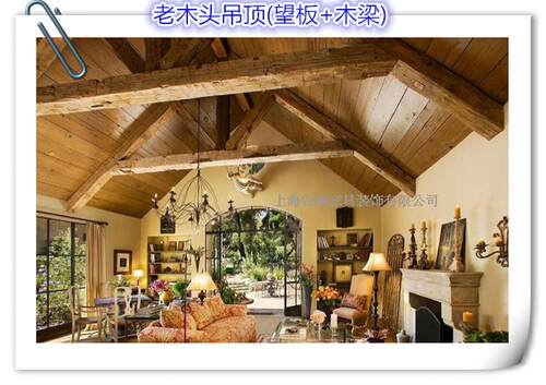 定制装修原木客厅天花吊顶老木头实木梁欧式复古做旧假梁立柱 - 图1