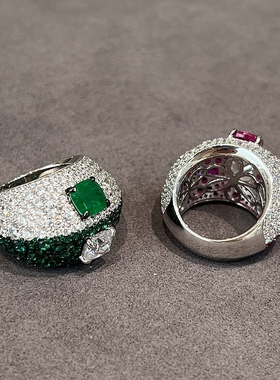 晚宴配饰925纯银拼色戒指女