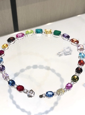 彩色宝石纯银女锁骨链42CM