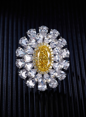 女纯银新中式粉钻黄钻戒指