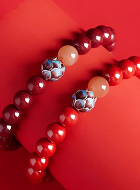 2025年朱砂莲花手串正品天然本命年手链转运珠白鹿同款新中式礼物