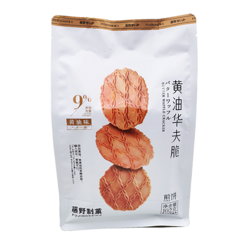 藤野制菓华夫脆102g巧克力黄油味煎饼薄脆饼干袋装办公室休闲零食 - 图1