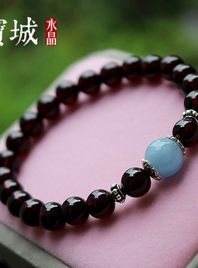 石榴石纯银单圈送女友海蓝宝手链