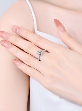 D色莫桑石925银镀PT950女戒