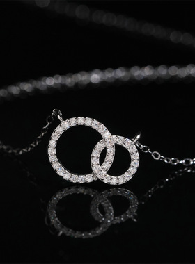 S925银镶D色莫桑钻双圆环项链