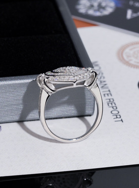 S925银镶D色莫桑钻戒指可刻字