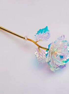 七夕情人节玫瑰七彩玫瑰花仿真花水晶玫瑰花镭射炫光假花摆件