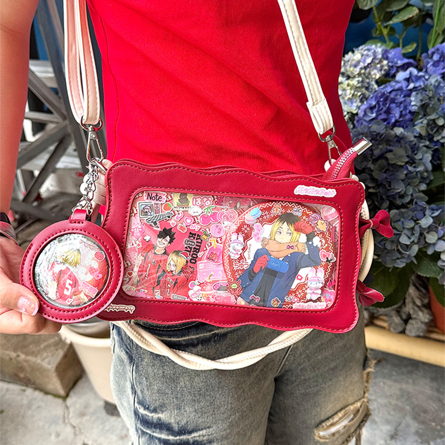 呜咚小铺原创日常百搭甜美透明斜挎吧唧二次元痛包女【桃桃气泡】 - 图0