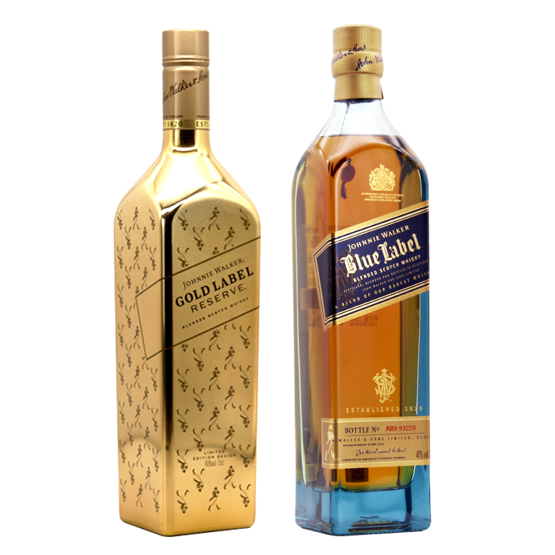 【带盒】尊尼获加蓝牌蓝方750ml+金牌金方750威士忌英国进口洋酒
