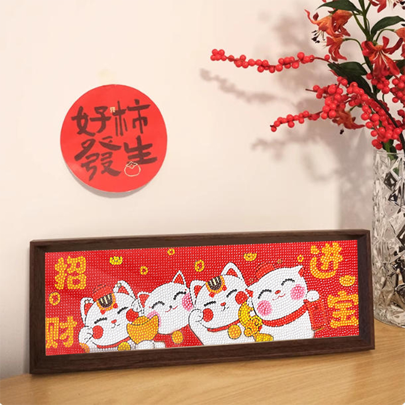 2026新款带框钻石画招财猫手工diy点钻十字绣寓意好客厅摆台小件 - 图0