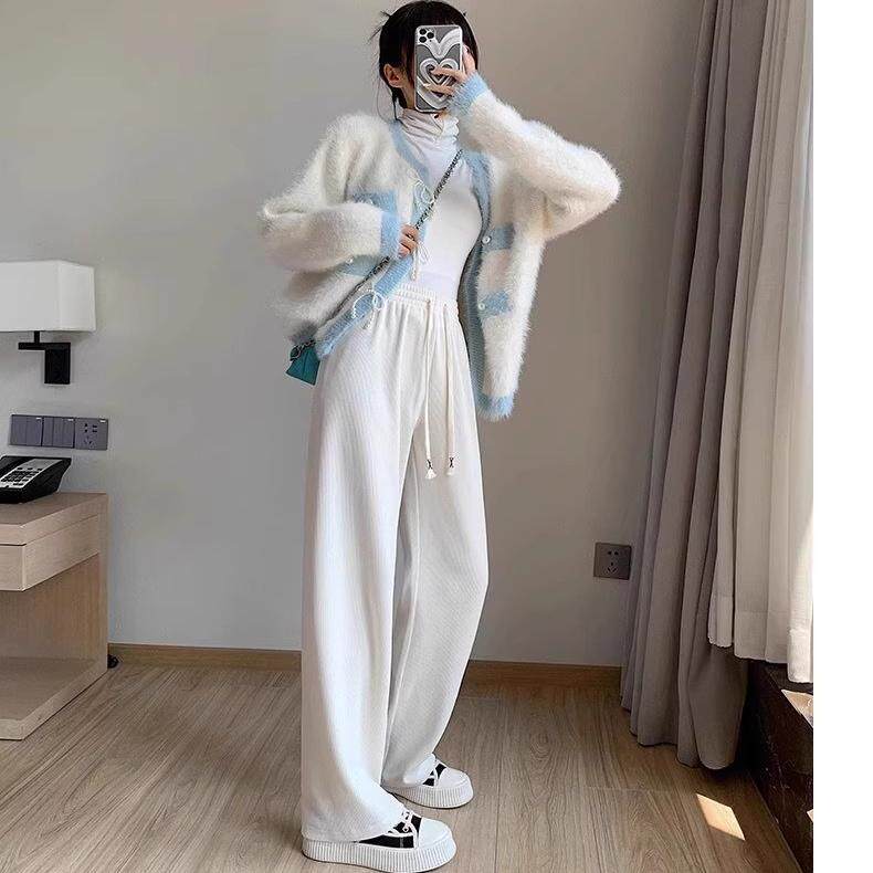 H秋款灯芯绒阔腿裤直筒裤休闲高腰显瘦女裤长裤垂感显瘦柔软