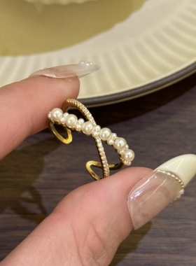 法式复古轻奢珍珠开口戒指女