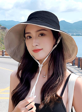 帽子春夏防晒大檐盆帽双面渔夫帽