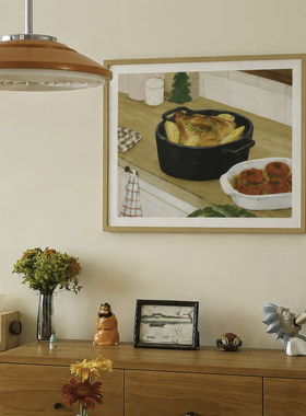 原木ins风美食插画餐厅电表箱装饰画入户可翻盖遮挡画面包房挂画