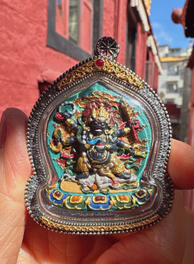 【藏玺物与悟/缘】925银手工古法彩绘大黑天擦擦吊坠 西藏直发