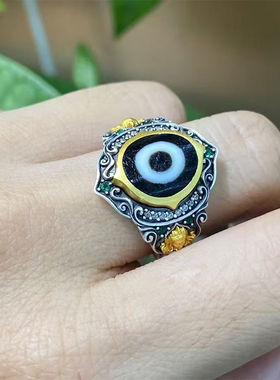 【藏玺物与悟/缘】S925纯银镶嵌绿度母戒指藏式民族风天珠戒指环