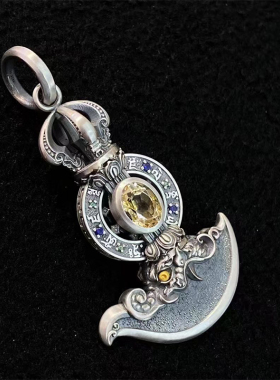 【藏玺物与悟/缘】S925纯银镶嵌金刚铖刀吊坠民族风精工银饰挂坠