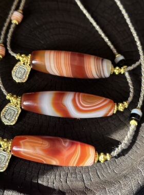 【微瑕·狂漏】天然缠丝玛瑙天珠项链自然线条流淌唯美多样性发货